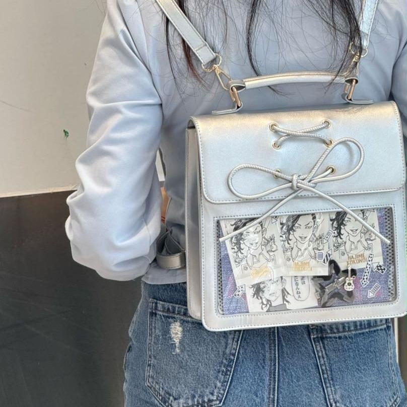 Cute Girls Campus Style Fashion Backpack Commuting Large Capacity Transparent Ita Bag Exquisite Bow Jk Uniform Backpack