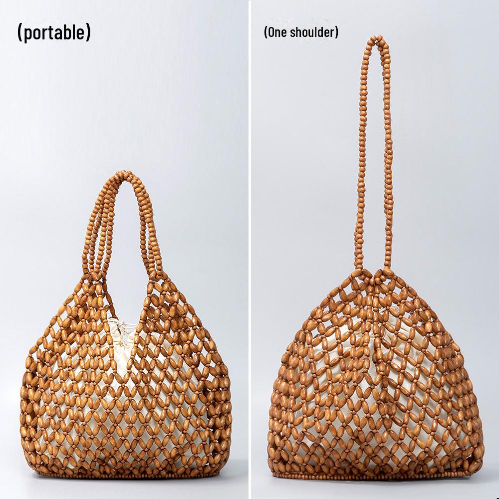 

Сумка через плечо из плетеных вручную деревянных бусин ENSPT - европейский и американский стиль, высококачественный нишевый дизайн для женщин 27x12x29 cm