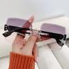 Retro Fashion Square Rimless Sunglasses for Women Gradient Sunglasses