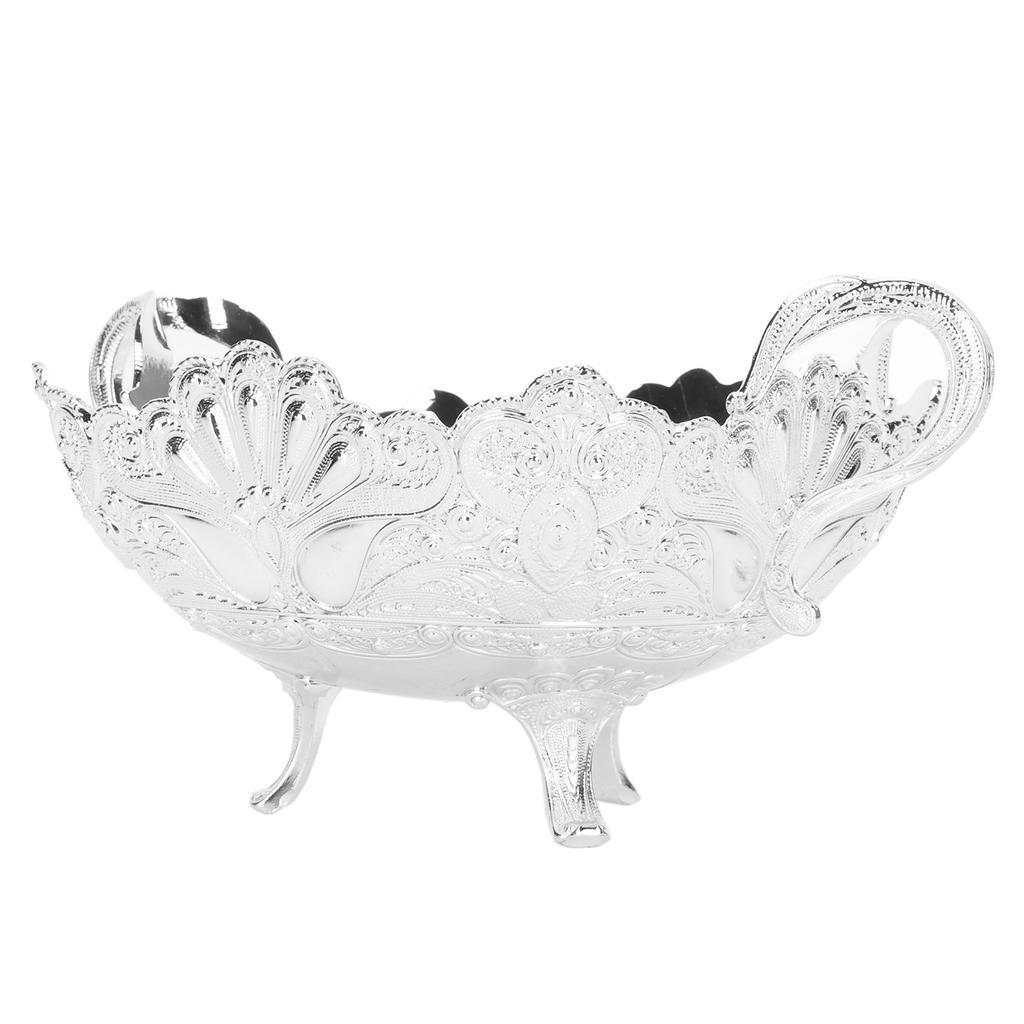 Alloy Serving Bowl Peacock Print European Style Quadrate Vintage Fruit Bowl for Living Room Office