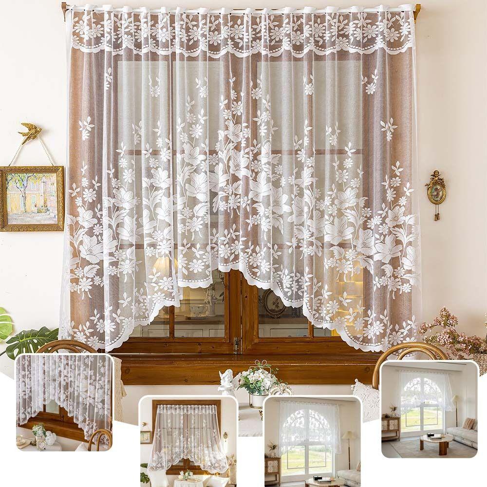 Privacy Lace Curtain Flower Embroidered Half Curtain Romantic Embroidered Curtain Kitchen Window