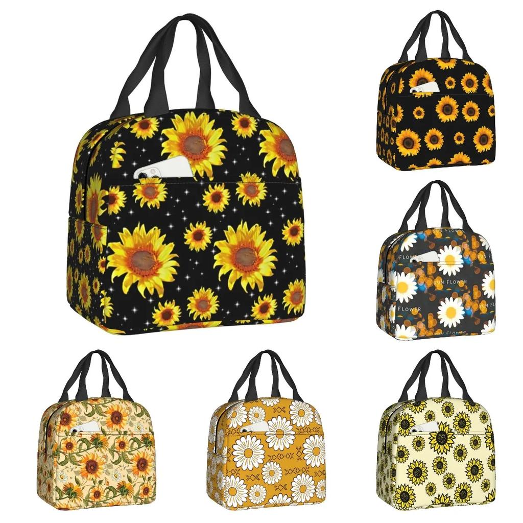 Sunflower With The Light Of Stars Insulated Lunch Tote Bag for Women Floral Cooler Thermal Food Lunch Box Kids School Children