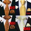 Hi-Tie Neues Design Herren Gelbgold Neuheit Krawatte Taschentuch Manschettenknöpfe Seidenkrawatte Set