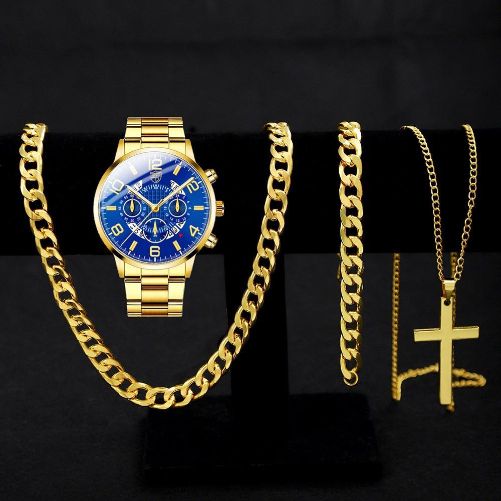 Watch Accessories 4-Piece Men S Watch Set Men S Quartz Watch