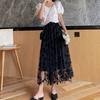 Women's Spring and Summer Mid-Length Skirt High-Waisted A-Line Flared Floral Tulle Half Skirt