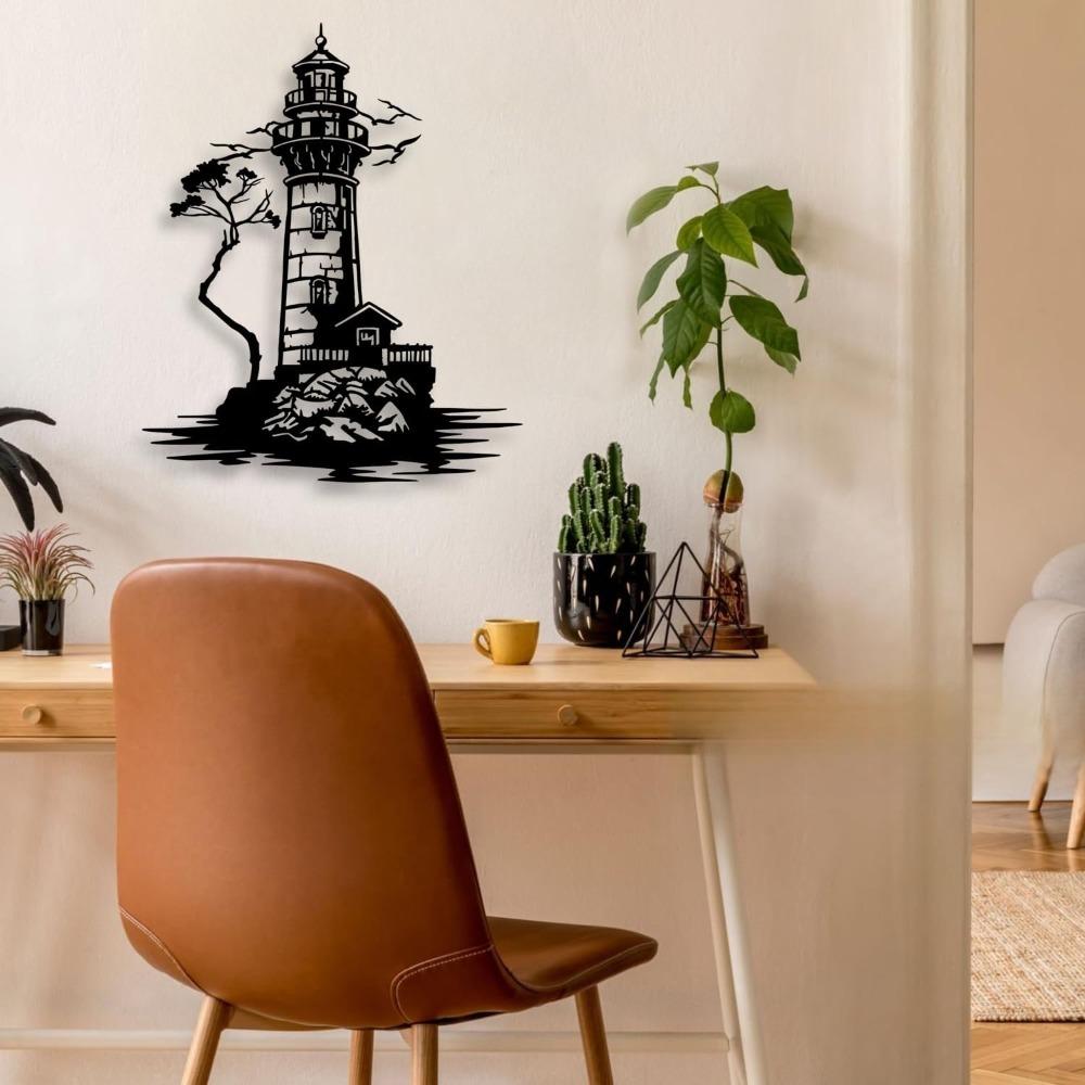 Nautical Black Metal Ship Wall Art Lighthouse Home Decor For Living Room Bedroom Porch