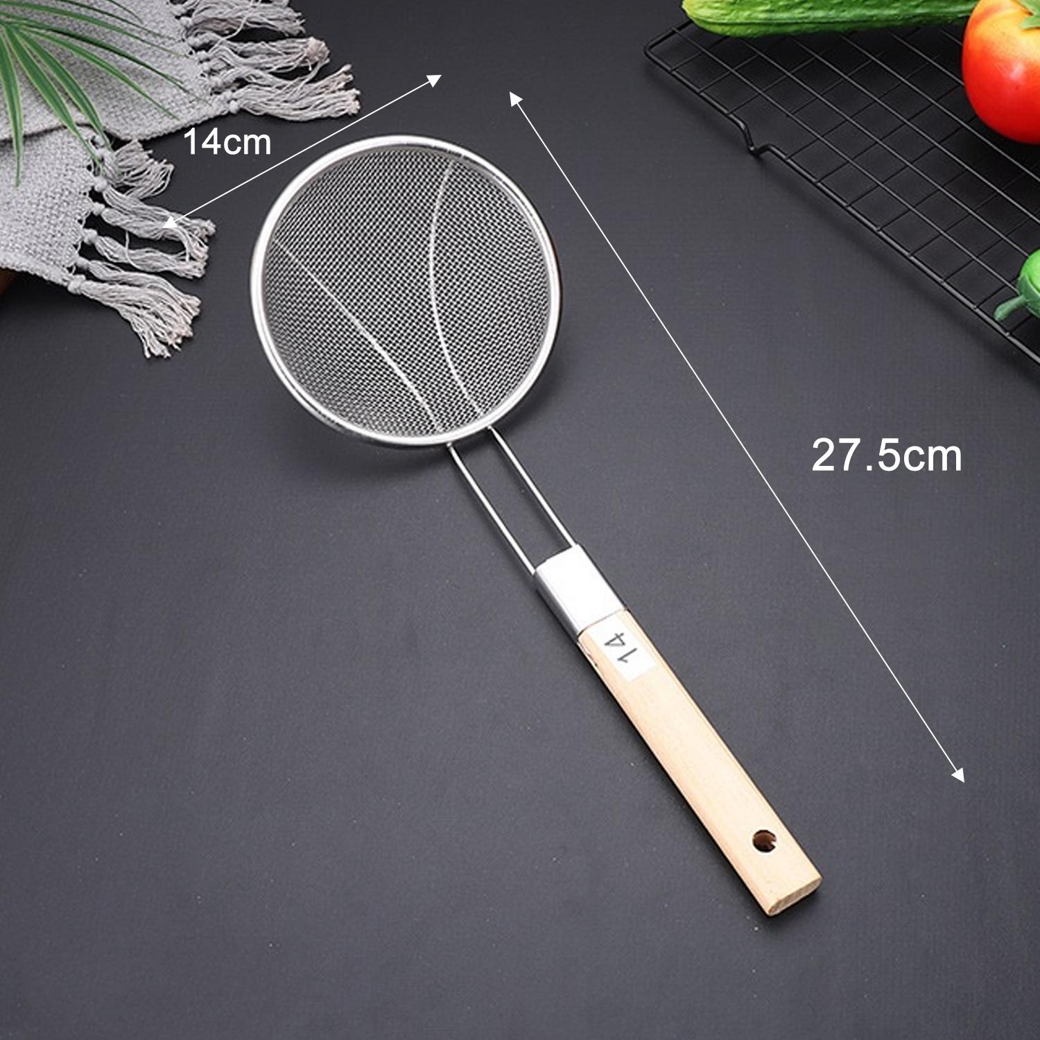 

Stainless Steel Skimmer Frying Spoon with Wooden Handle Large Mesh Oil Filter Kitchen Cooking Strainer Food Ladle Multi Sizes
