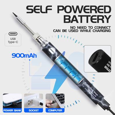 Cordless Soldering Iron Tool Pen Portable USB 5V 8W Electric Powered 3 Tip Kit Rechargeable and Temperature Adjustment Cordless