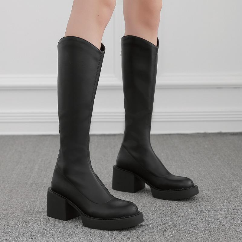 Fashion 2024 Women's High Heel Boots Autumn and Winter New Thick Soled Thick Tube Women's Fashion Solid Color Slim Fashion Boots