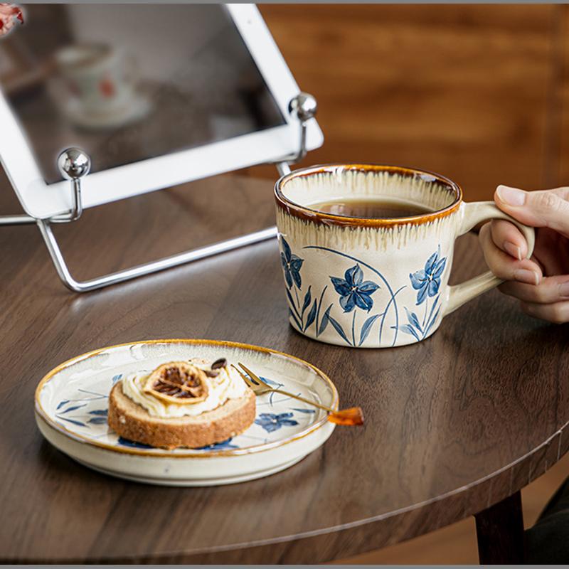 Retro Ceramic Coffee Cup and Saucer Creative Floral Mug Exquisite Afternoon Tea Flower Tea Coffee Latte Cup Breakfast Milk Mug