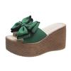 New Summer Women's Plus Size Bow Chunky Sole Wedge Platform One Strap High Heel Casual Outdoor Slide Sandals