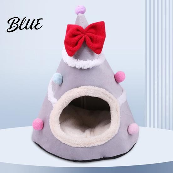 Soft Cat Cave for Winter Christmas Tree Bed, Plush Bed with Removable Cushion, Non-slip Cozy Pet Bottom, House Indoor Cats Kittens Holiday Decoration
