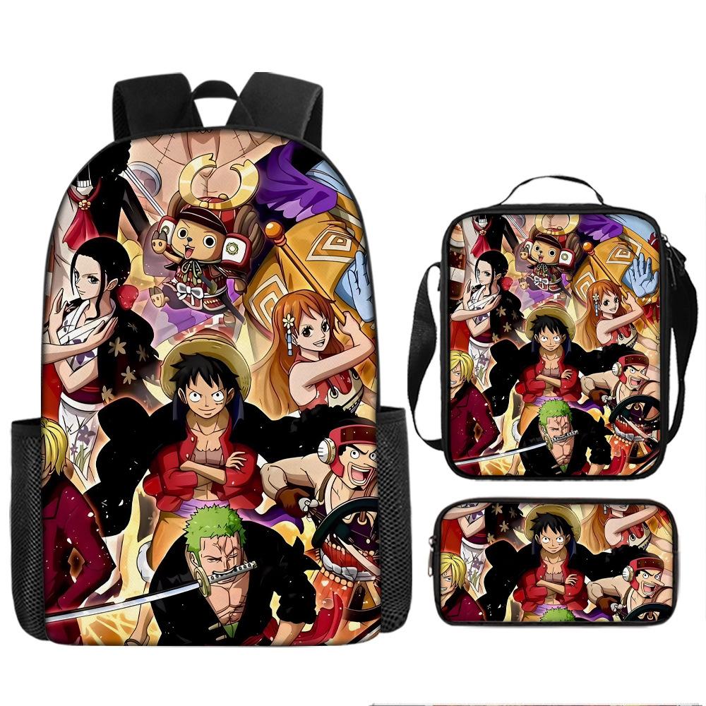 Animation ONE PIECE schoolbag three-piece play peripheral backpack large capacity middle school student outdoor campus computer bag