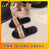Casual flat-bottomed velvet one-word cotton slippers 2025 new autumn and winter fashion versatile home fluffy slippers women