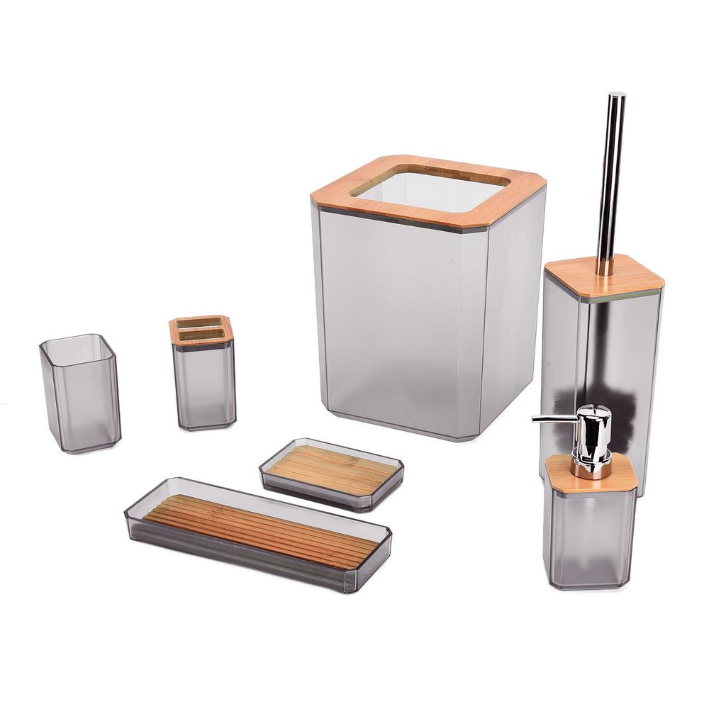 Bamboo Bathroom Accessories Set 7Pcs Soap Box Toothbrush Holder Kit for Home HotelGrey