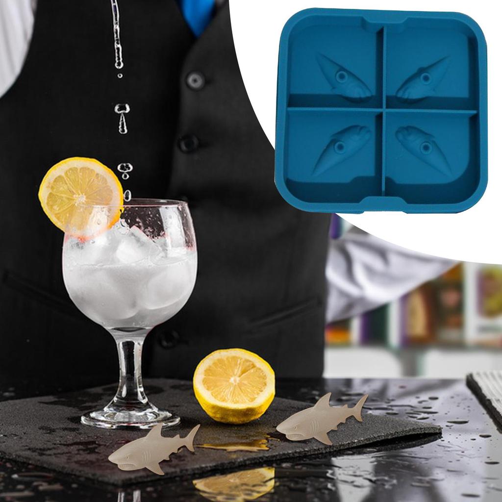3D Shark Whiskey Ice Mold Cute Easy Release Silicone Tray Shaper Mould for Water Drinking Animal Shape Kitchen Ice Cream Molds
