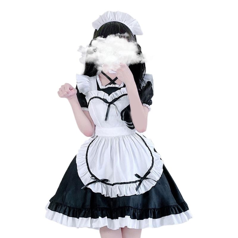 3Pcs Sweet Maid Outfit Women Anime Maid Costume Fancy Dress Cosplays Costume Maid Dress with Headwear Apron