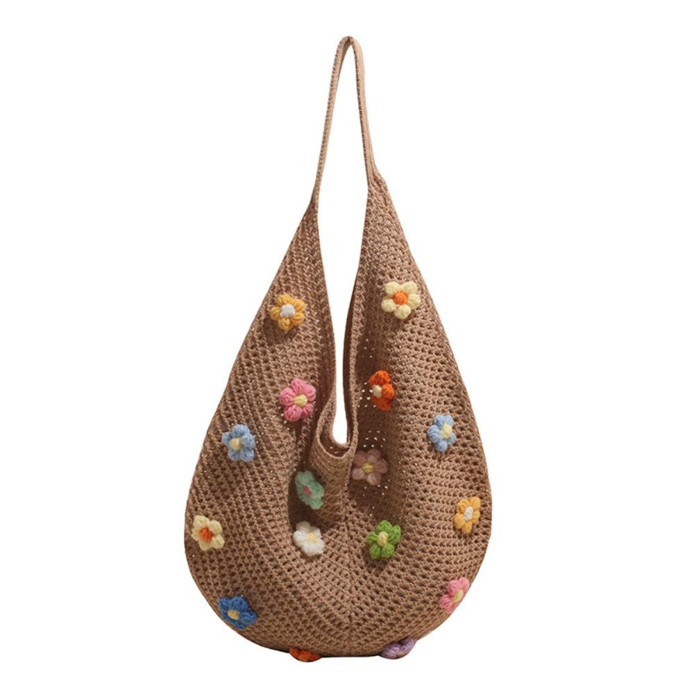 

Hollow Out Flower Thread Woven Bag Beach Handbag Tote Bag Beach Bag Large Capacity Bohemian Style Hollow Shoulder Bag Holiday