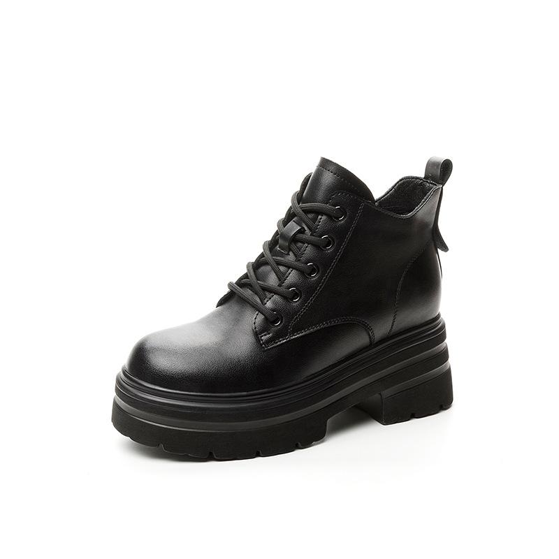 Autumn and winter new women's boots thick sole heightened new muffin bottom middle help casual lace-up short boots women's tide velvet