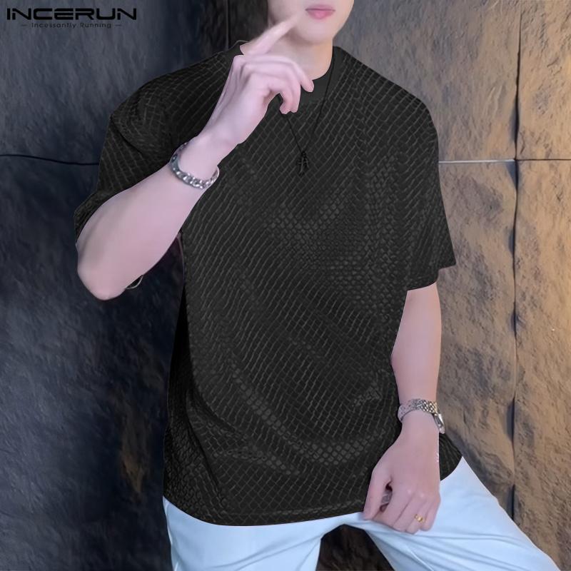 INCERUN Men Summer O Neck Short Sleeve Texture Casual T-shirts Tops