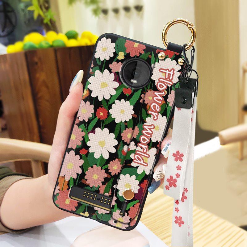 Ring Wristband Phone Case For MOTO Z4 Play Oil Painting Fashion Design Kickstand Anti-knock Back Cover Anti-dust Lanyard