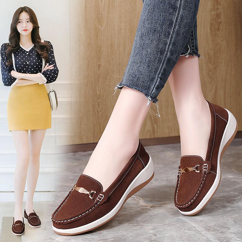 

Новая британская кожаная обувь Мягкая кожа Удобные туфли-бобы Пряжка-лошадка Круглый носок Низкий каблук Лоферы 35