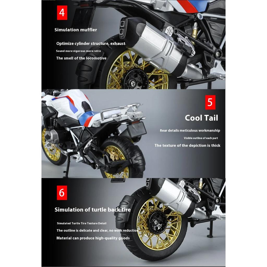 1/9 Scale BMW R1250 GS Adventure Alloy Diecast Metal Model Motorcycle Sound & Light Model Toy Gift with Boyfriend Children Present Kid