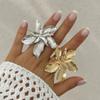 Vintage Gold Color Five Leaf Flower Ring Metal Simple Geometric Index Open Rings Personality Adjustable Finger Ring Women Gift