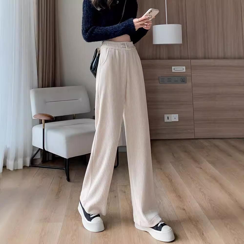 Corduroy Straight Narrow Version Casual Pants for Women In Autumn and Cold Season New Thickened Warm High-waisted Small White Trousers