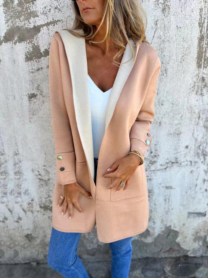 Women's Orange Hooded Cardigan Sweater Casual Long Sleeve Open Front Lightweight Jacket