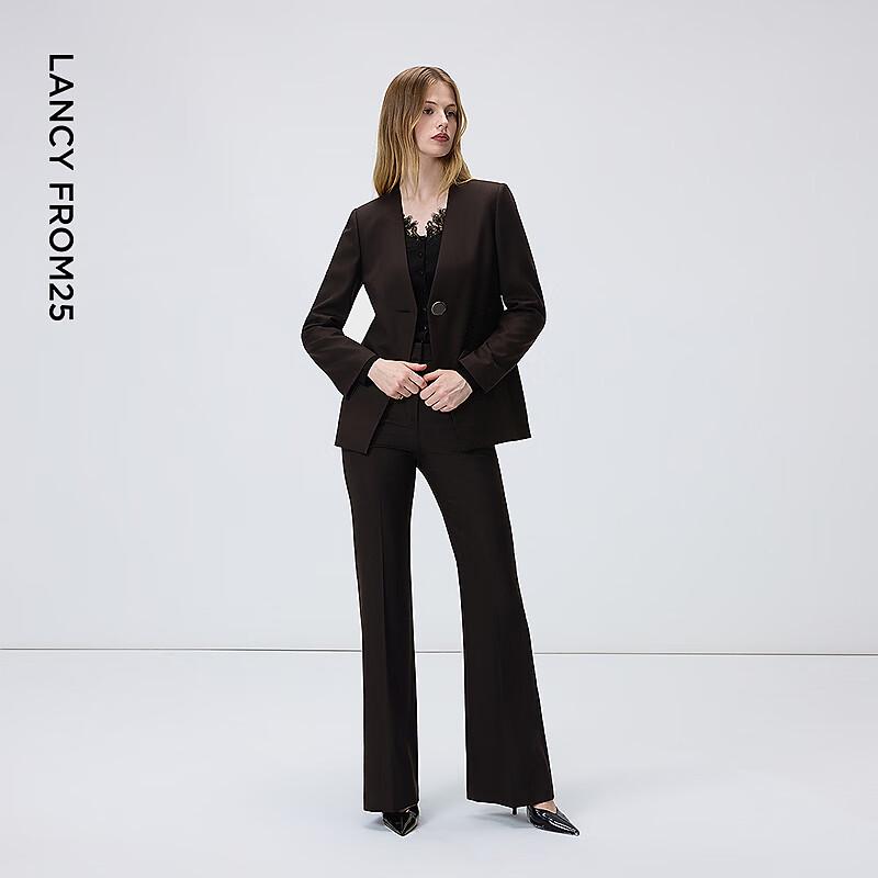 Elegant Women's V-Neck Wool Blend Blazer