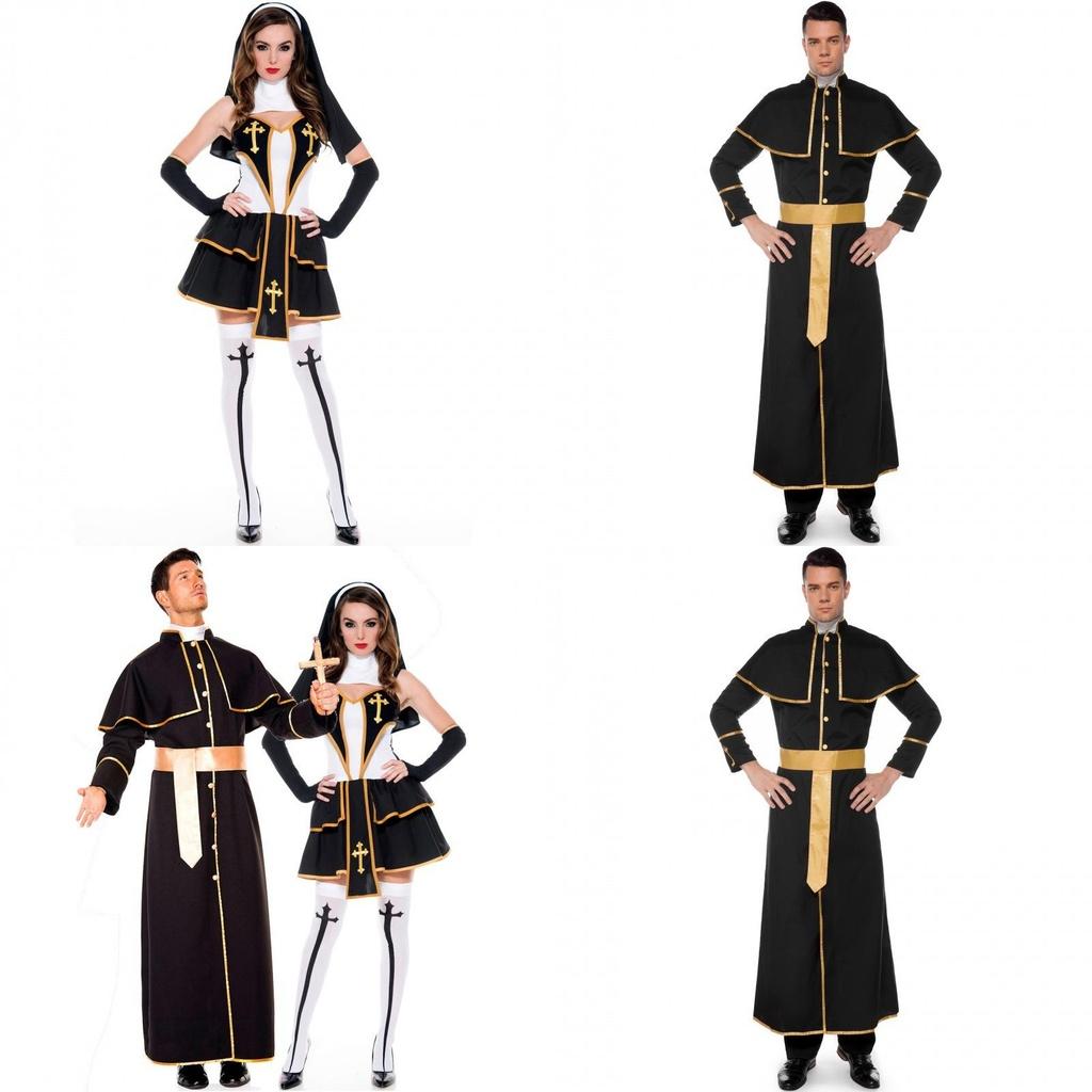 M-xl Stylish Priest Costume For Adults Comfortable Cotton Blend Fabric For Parties
