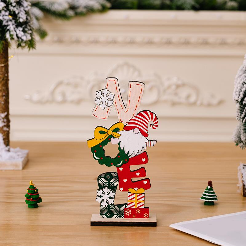 1PC Wood Adorn Decorations Dwarf Elderly English Ornaments Prints Festival Christmas Gift Desktop