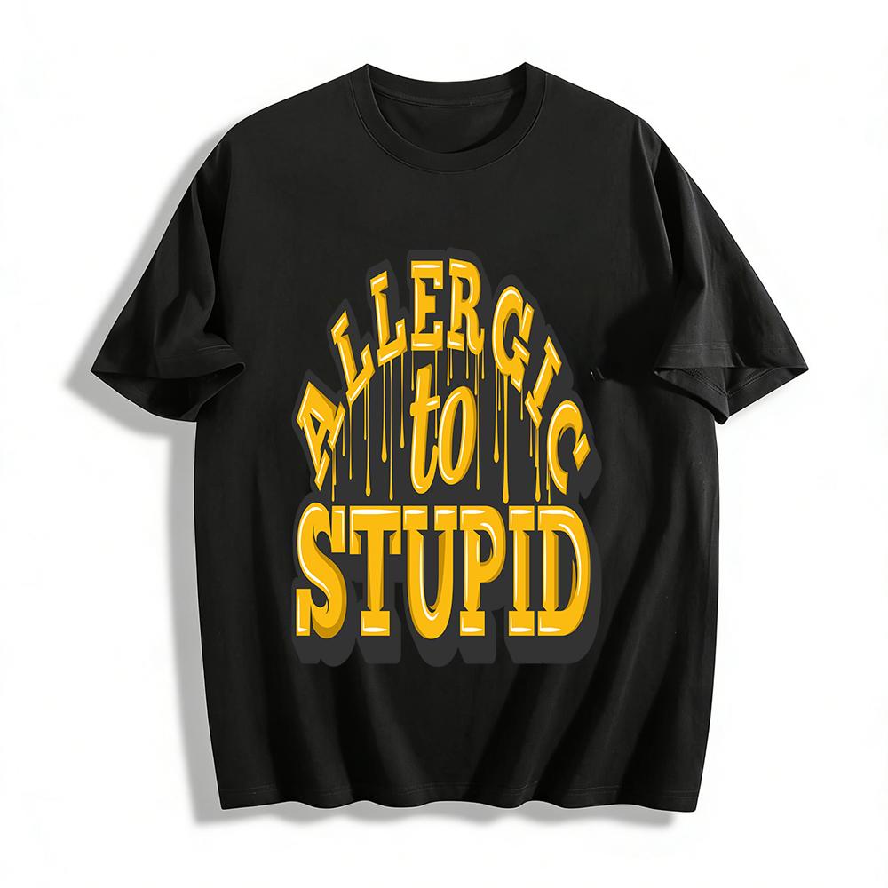 Allergic To Stupid Slogan Print Casual Daily Short Sleeve Top Pure cotton T-shirt XXS