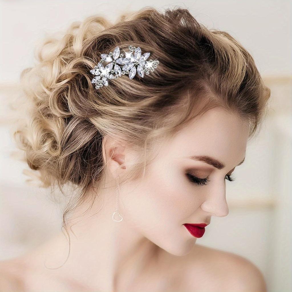 Sparkling Hair Clip With Flower Design, Suitable For Ladies' Weddings, Brides, Parties, Dances, Beauty Pageants, Bridesmaids, Formal Occasions, Gifts