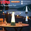 1/2pcs Fly Repellent Fan with LED Light USB Rechargeable Outdoor Fly Fan Battery Powered Pest Control Fan for BBQ Picnic Parties