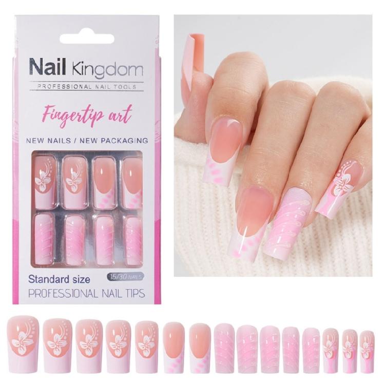 Lange Quadratische French Tip Press-On Nägel Glänzende Acryl-Fingernägel Künstliche Nägel 30 Stück Professionelle Nagelkunst Für Frauen