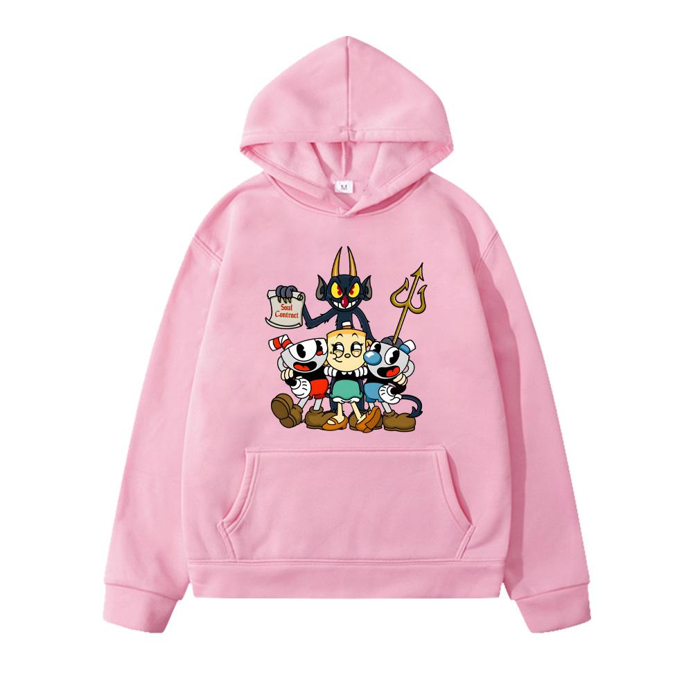 

Cuphead Shirt Cuphead &Mugman Devil s Dice Pullover Hoodie boysgirls Costumes Cartoon Print Kids High Quality Fleece Long Sleeve 130 розовый