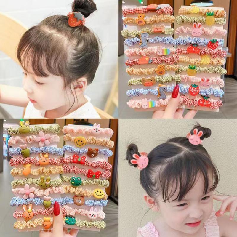 [10-delars set] Barnens gummiband Söt söt huvudbonad Djur scrunchies Flicka Håraccessoarer