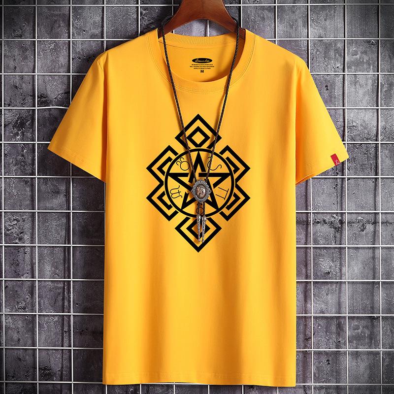 

5 цветов Мужская повседневная спортивная футболка большого размера из 100% хлопка с принтом символов личности и короткими рукавами S-6XL 5XL жёлтый