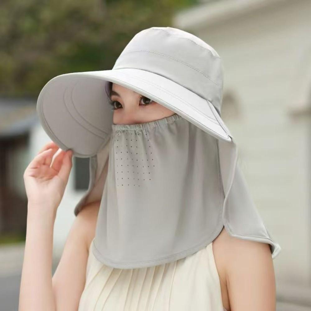 

Wide Brim Foldable Shawl Hat Adjustable Anti UV Integrated Face Mask Fisherman Hat Large Brim Sun Hat Tea Picking Hat Summer серый