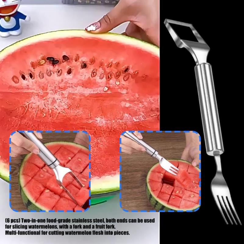 Professional Stainless Steel Watermelon Slicer With Fork Fruit Cutter Gadget Multifunctional Kitchen Tool For Home Use