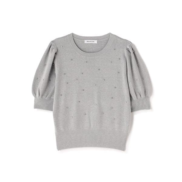 Natural Beauty Basic Puff Sleeve Jeweled Knit Gray Women's Sweater,