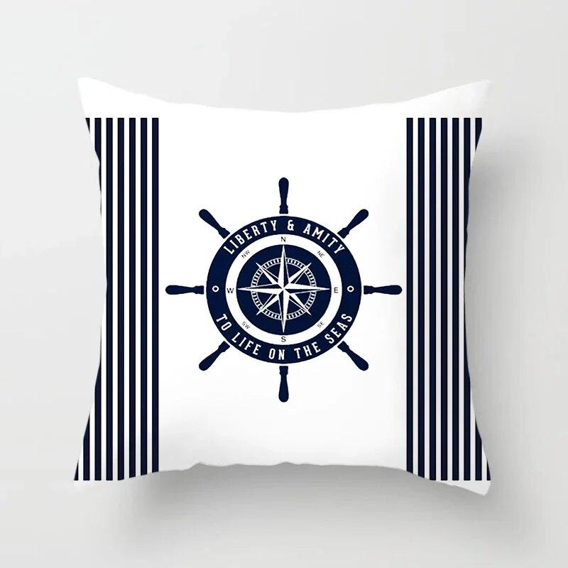 Home Decor Compass Anchor Pillow Cover Blue Mediterranean Cushion Gift Sofa Office Accessory Ornament 45x45cm
