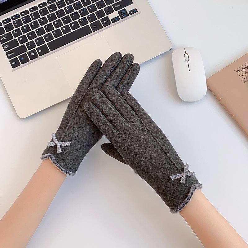 German Velvet Gloves, Warm Ladies Autumn and Winter Students Korean Version of Cute Cycling and Driving Touch Screen Thin Gloves