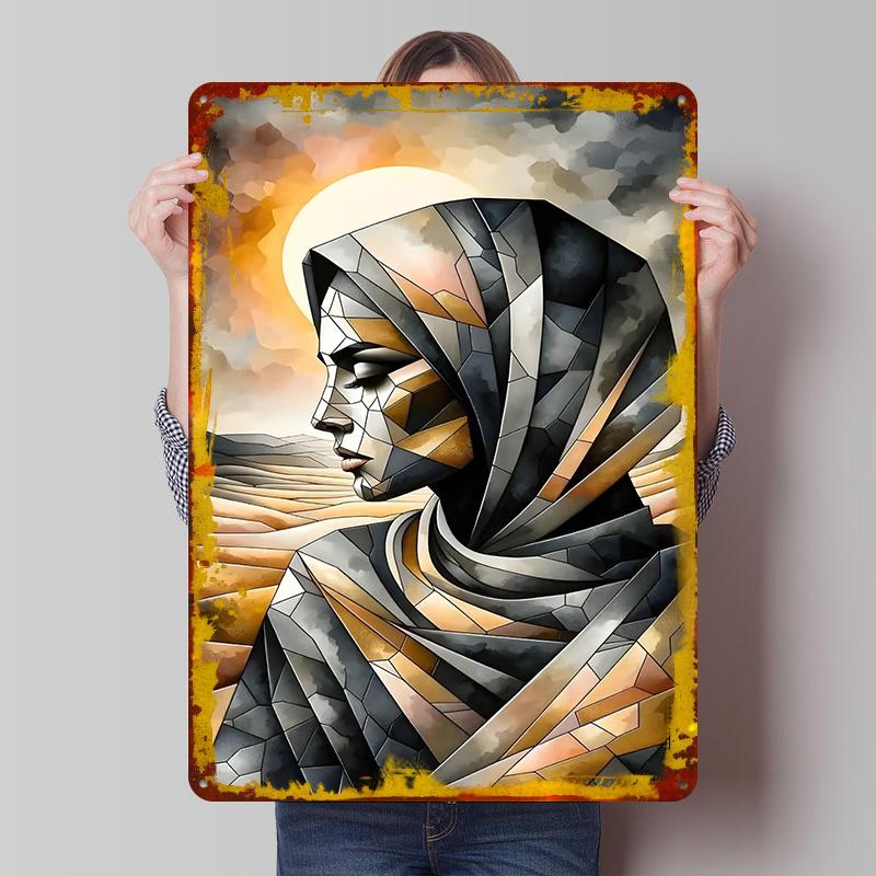

Geometric Desert Woman Tinplate Poster Customized Wall Art Vintage Retro Metal Signs for Room Decoration Garage Decorations Home 7.9x11.8In(20x30cm)