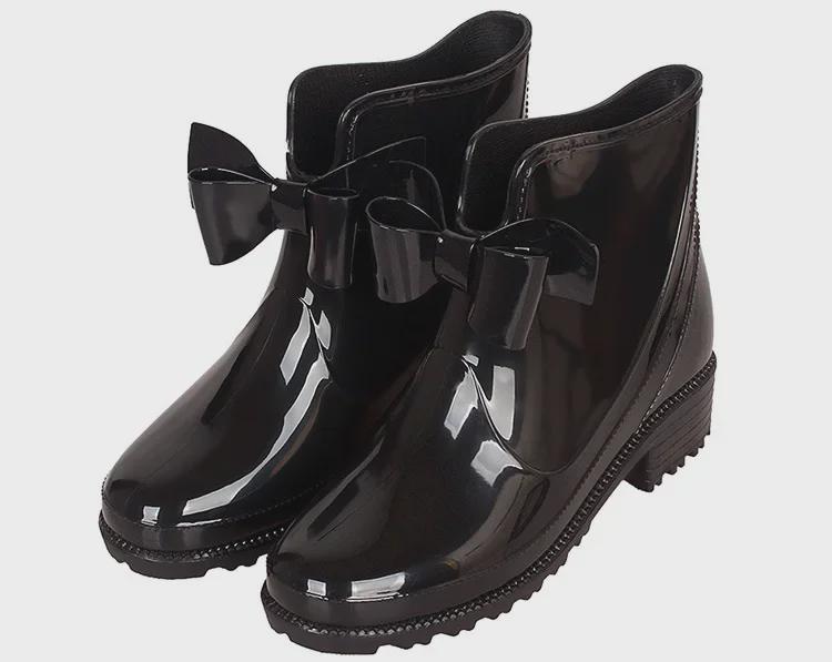Women's European & American Bow Low Tube Rain Boots - Fashionable Non-Slip PVC for Outdoor Wear.