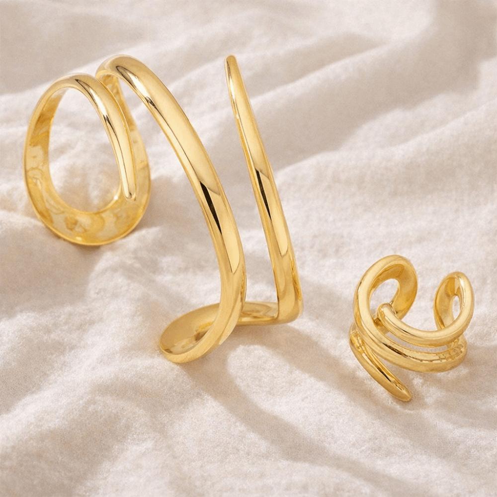 2Pcs/Set Elegant Hollow Snake Armlet Minimalist Geometric Ring Multi-layer Jewelry Set Parties