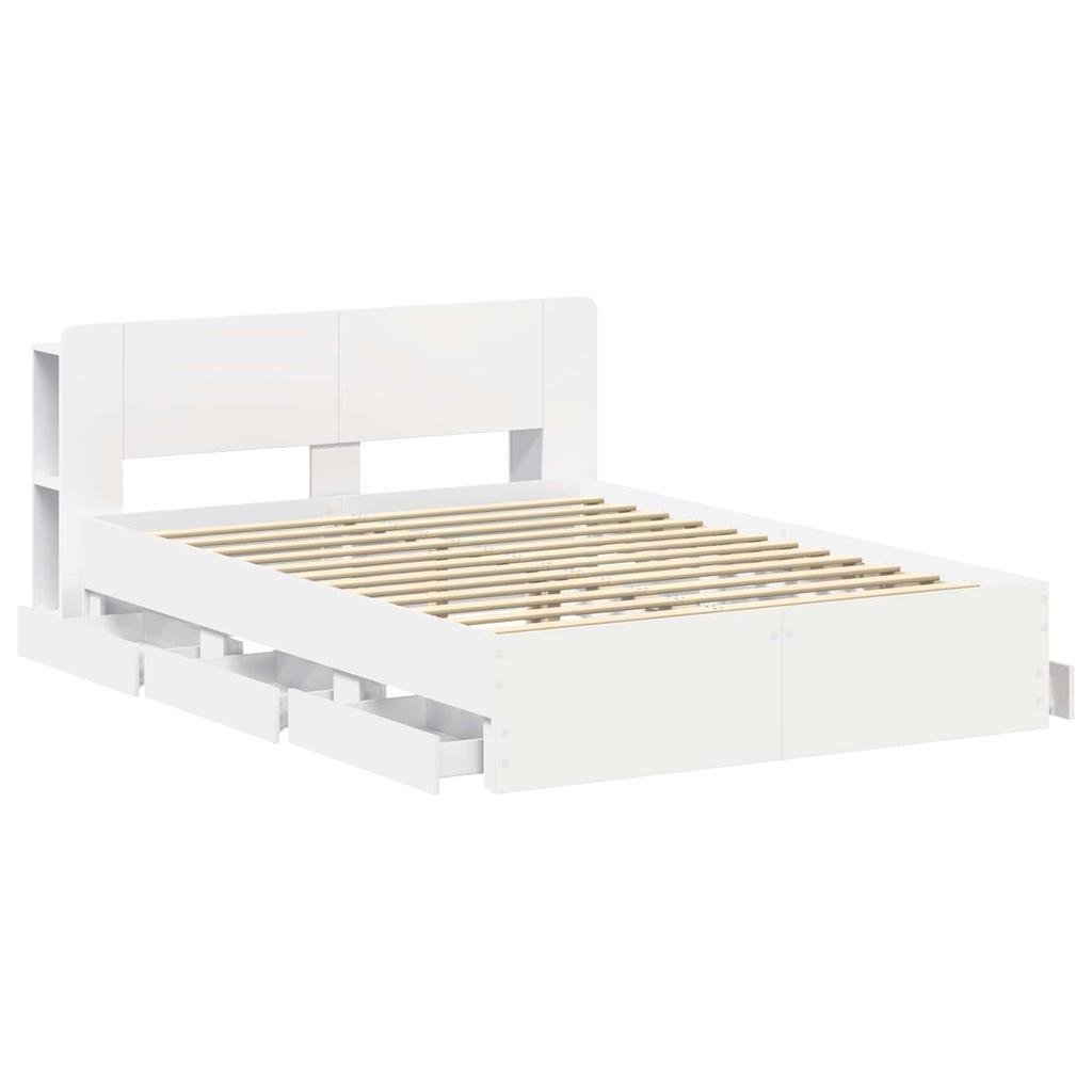 Bed Frame with Storage Space White 150 x 200 cm Particleboard