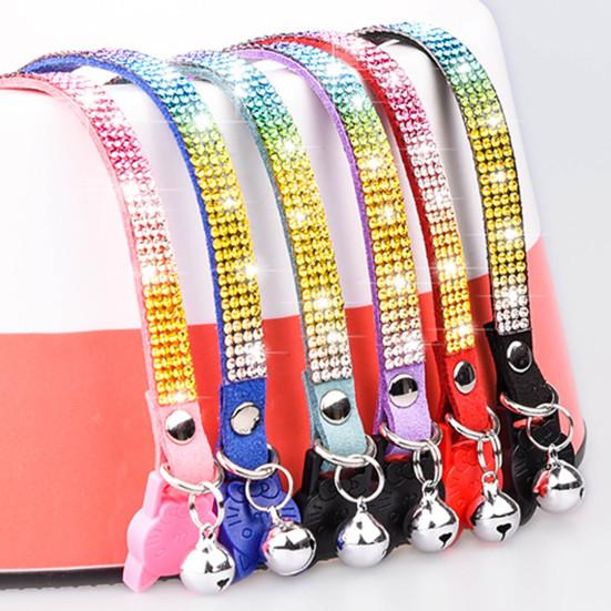 Yousheng Pet Necklace Inlaid Rhinestone Dress-up Adjustable Breakaway Pet Cats Dogs Collars with Bell for Festival